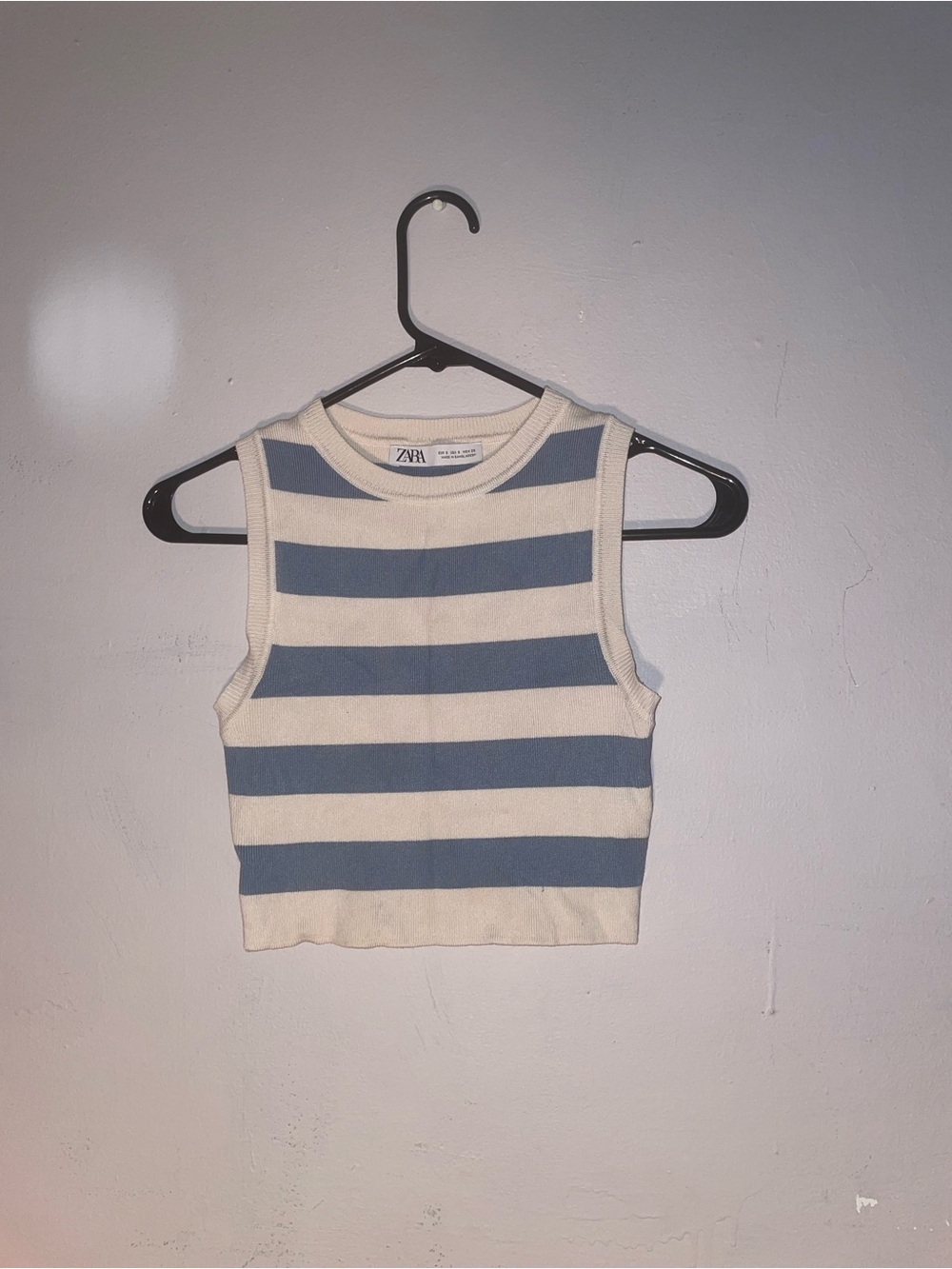 ZARA Blue and Cream Striped Cropped Tank